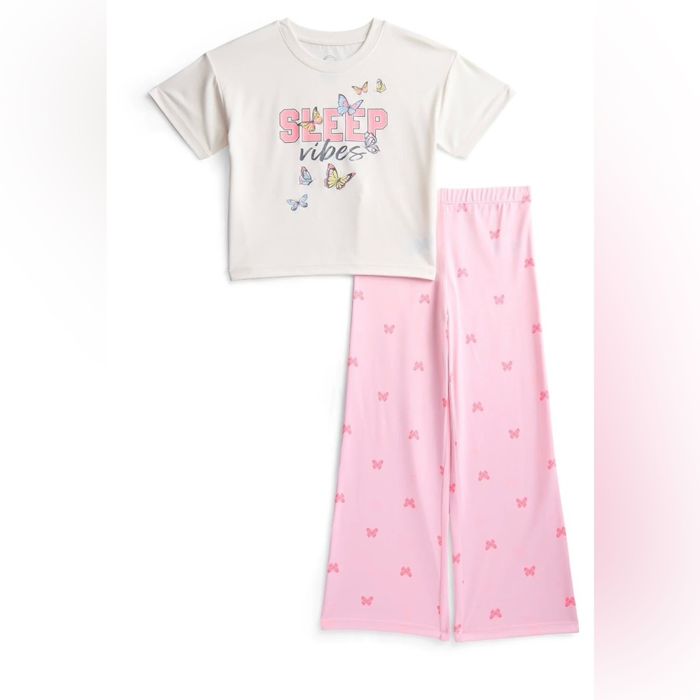 Wonder Nation Girls Sleep Vibes Butterfly Pajama Set L 10-12 NWT Pink Ivory